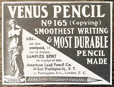 Antique 1904 VENUS PENCIL No. 165 Vtg Print Ad~American Lead Co. Writing Copying • $12.95