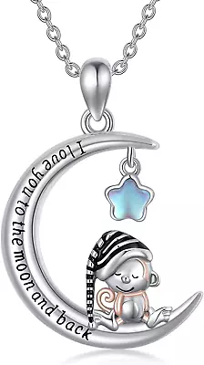 Crescent Moon Necklace 925 Sterling Silver Wolf/Monkey/Fairy Necklace Birthdays  • $78.28