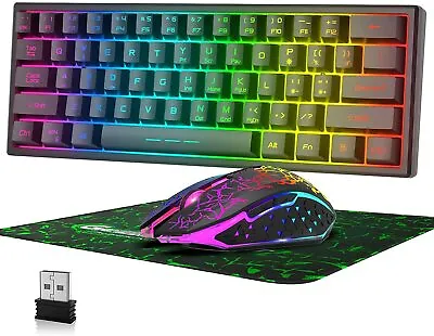 Wireless Gaming Keyboard And Mouse Combo 61 Key Rainbow Backlit Rechargeable USB • $48.99