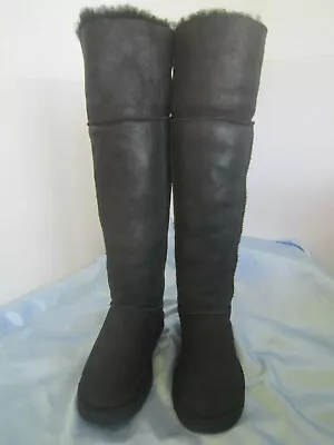 UGG OVER THE KNEE BAILEY BUTTON BOMBER JACKET  BLACK  BOOTS US 8 Eu 39 • $420