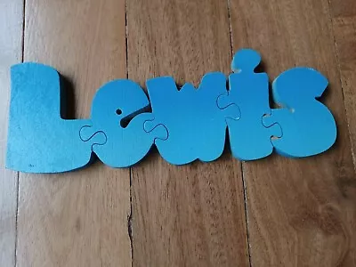 Personalised Wooden Name 'Lewis' Jigsaw Blue Educational Good Condition • £4