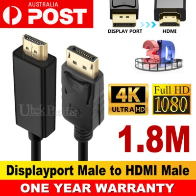 $8.95 • Buy Displayport DP To HDMI Cable Male To Male HD 4K 1080P High Speed Display Port OZ