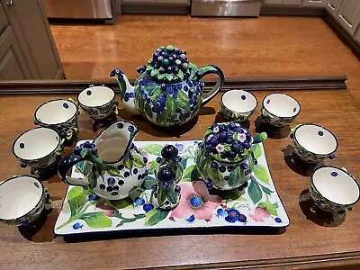 J. (Jeanette) McCall BLUEBERRY ICING ON THE CAKE Tea Set By Blue Sky 14 Pieces! • $199.99