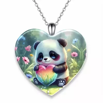 Panda Heart Pendant Necklace - New -  I Love You Today Tomorrow Always  • $16.99