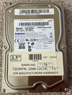 £14.50 • Buy Samsung SpinPoint HD103SJ 1TB (1000GB) 7200RPM SATA 3.5  Desktop Hard Drive