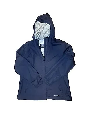Women XL Dark Blue Rain Jacket Eddie Bauer Packable Rainfoil Waterproof Jacket • $25.99