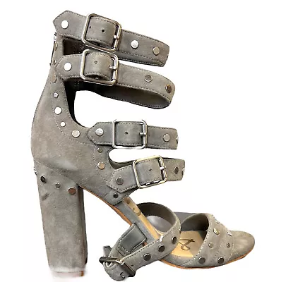 Sam Edelman Womens Sandals Size 6 Gray Studded Chunky High Heel Zip Back • $14.42