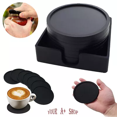$14.95 • Buy Set Of 8 Silicone Drinks Coasters With Holder Non-Slip Cup Mat Pad Round Rubber