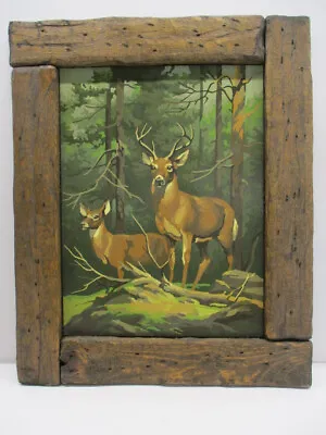 Vtg Deer Buck Paint By Number Painting Hand Made Frame Hunting Lodge Art 17x21.5 • $49.99