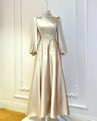 Womens Customized Ivory Satin Pearld Victorian Ball Gown Wedding Cocktail Attire • $715.81