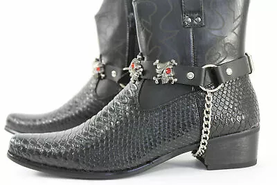 Biker Men Shoe Rider Boots Pair Leather Straps Silver Metal Skulls Gothic Pirate • $33.99