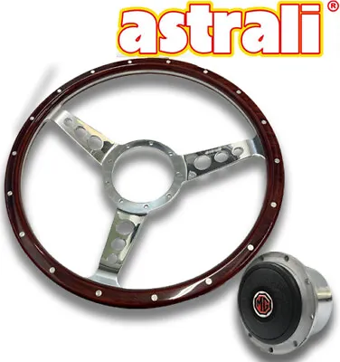 MG Midget & MGB Astrali 14  Dished Wood And Alloy Steering Wheel + Polished Hub  • $174.95