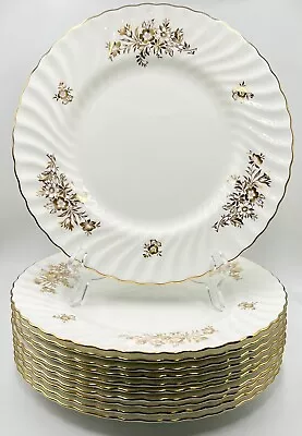 Set Of 11 Rare Minton Gold & White Minuet Dinner Plates; H5221 • $99.99