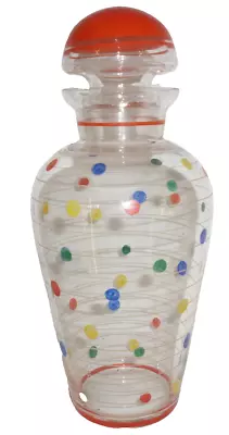 VINTAGE DECORATED DRINK FLASK Or CARAFE - Coloured Enamel Pattern On Clear Glass • $29.95