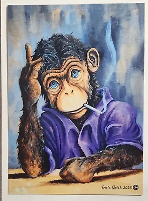 PRINT~~MONKEY~~Whimsical~Smoking Doobie~5  X 7 ~420~MJ~flipping The BIRD~awesome • $6