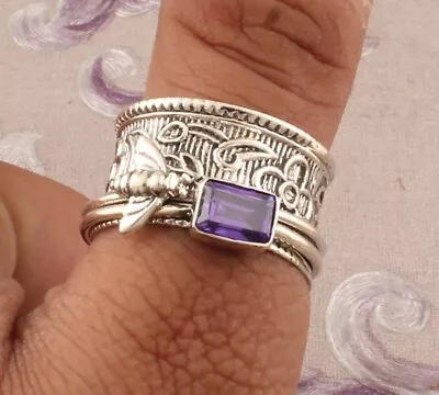 Amethyst 925 Sterling Silver Spinner Ring Meditation Handmade Jewelry R2H036 • $9.87