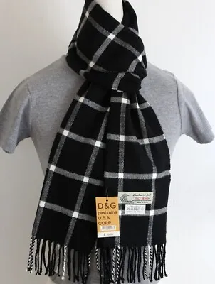 DG Men's Winter Scarf Check-Plaid.Black White.Cashmere-Feel Warm Soft Unisex • $10.99