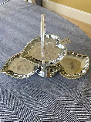 VNTG Silver Metal Tiered Folding Leaf Shaped Serving Tray Hong Kong • $12.98