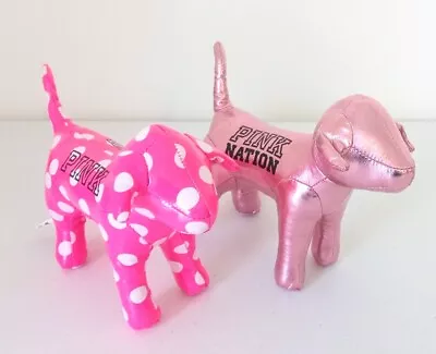 Victoria Secret Pink Nation Solid Metallic  & Pink Polka-Dot Stuffed Animal Dogs • $8.99