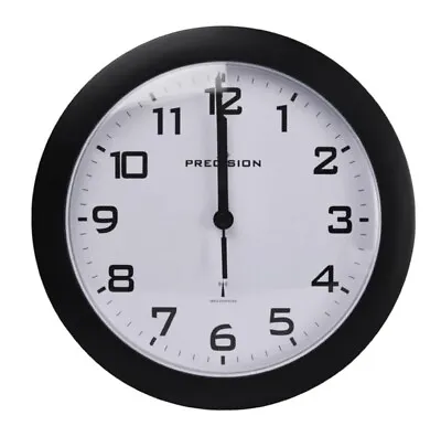 Precision Radio Controlled Analogue Wall Clock Black 23cm Battery Operated • £14.99