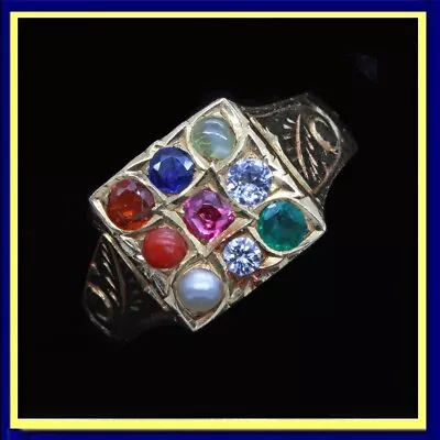 Antique Navaratna Ring 22k Gold Gems Diamond Sapphire Amulet Man Woman(6824) • $1299