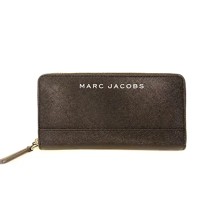 $78.99 • Buy MARC JACOBS Bold Spellout Logo Leather Zip Long Wallet Black (MSRP $150)