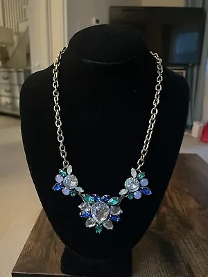 Rare Vintage J. Crew Statement Necklace JENNA LYONS ERA CRYSTAL FLORAL PENDANT • $79