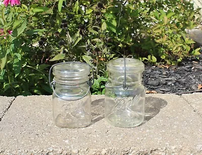 Lot 2 Vintage Clear Glass BALL IDEAL Mason Pint Lightning Jar Wire Bail 1908 • $14.99