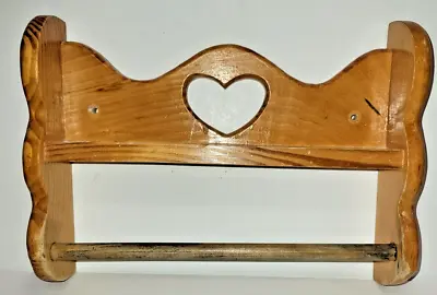 Vintage Oak Wooden Wall Shelf With Heart Cut Out And Towel Bar 11.75 X8.75 X2.5  • $19.99