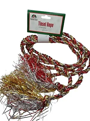 Vintage 9' Red Silver Gold Tinsel Twist Rope Christmas Tree Holiday Garland • $8.50