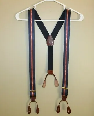 Mens Suspenders Braces Button Tabs Gold Tone Navy Blue Red Brown Adjustable • $17.75