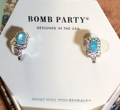 Bomb Party Right Where We Belong Lab Aquamarine Opal Rhodium Plate Earring March • $30