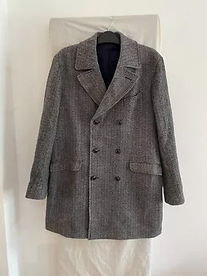 MASSIMO DUTTI Black & White Herringbone 100% Wool Over Coat Size EUR 52 • £25