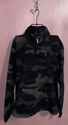 Victoria's Secret PINK Dark Green Camo Print Half Zip Sherpa Pullover Medium M • $9.99