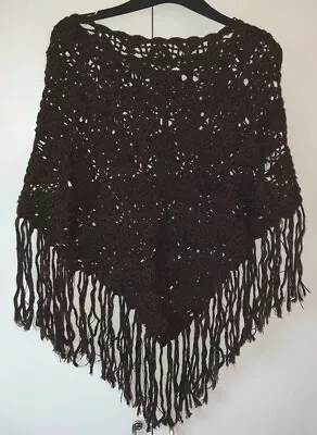 £12.99 • Buy Vintage Top Shop Brown Crochet Poncho With Fringe Boho Chic.