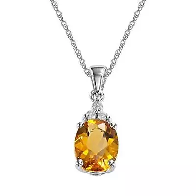 New 925 Sterling Silver Oval Citrine Drop Pendant Necklace Stone Cttw 1.9 • $6.99