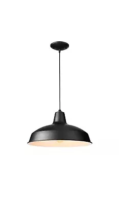 Hampton Bay 1-Light Black Warehouse Pendant Hanging Light With Metal Shade • $13