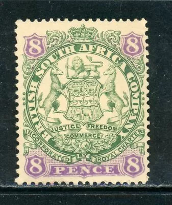 RHODESIA 32 SG34 MH 1896-97 8p Coat Of Arms Scrolls Behind Legs With Dot CV$20 • $12.85