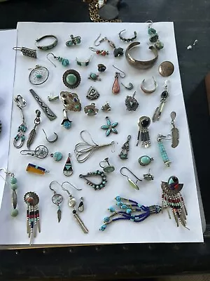 Lot Of Vintage Turquoise Native American Odd Earrings • $55