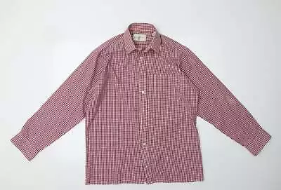 Double TWO Mens Red Check Polyester Dress Shirt Size 15.5 Collared • $5.60