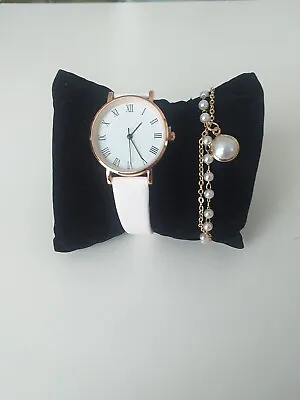 Watch And Bracelet Set Ladies Girls Leather Strap.  NEW  • £3.99