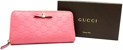 Authentic GUCCI Guccissima Zippy Long Wallet Purse Leather Pink Ribbon 388680 • $227