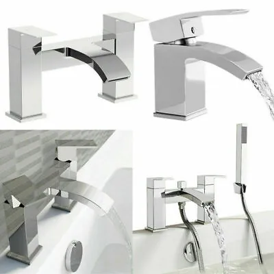 Waterfall Bathroom Taps Chrome Basin Mixer Bath Filler Shower Deck Tap Sets • £26.95