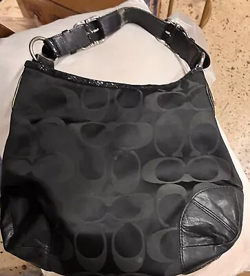 Coach Black Sateen Peyton Hobo Bag Purse L0968-14525 Zip Handbag • $27