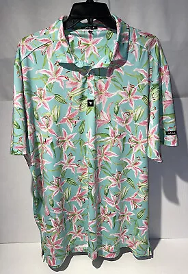 Bad Birdie Golf Floral Tropical Polo Shirt Mens XXL 49 Chest 2XL • $48.99