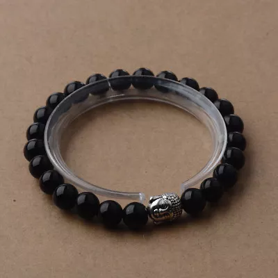 Mens Stone Charm Fashion Bracelet 8mm Black Onyx Stone Macrame Bracelets Gift • $0.84