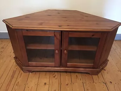 £29.99 • Buy Wooden Corner TV Unit Cabinet Glass Doors Shelves Used Pine Traditional Style