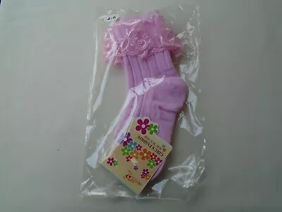 £3.75 • Buy Girls Bridesmaid Holy Communion Organza Frill Pink Ribbed Ankle Socks 4 - 6 New
