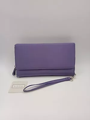 Women's Merona Purple Wallet Check Clutch Credit Cards Pictures Mirror Coin • $11.99