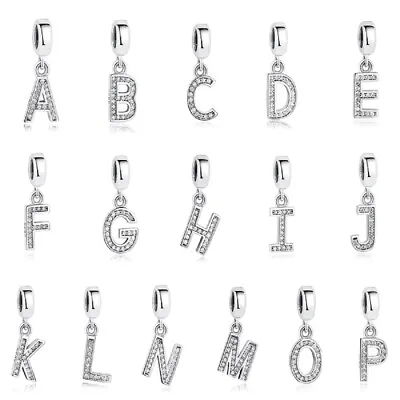 Sterling Silver 925 Alphabet Initial Letter Pendant Dangle Charm With CZ  A-Z  • £14.99